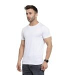 Men's Plain Black Polyster Lycra T-Shirt, Crew Neck