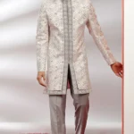 Grey & Pink Embroidered Indowestern Set