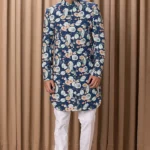Navy Printed & Hand Painted Indowestern Jacket Set